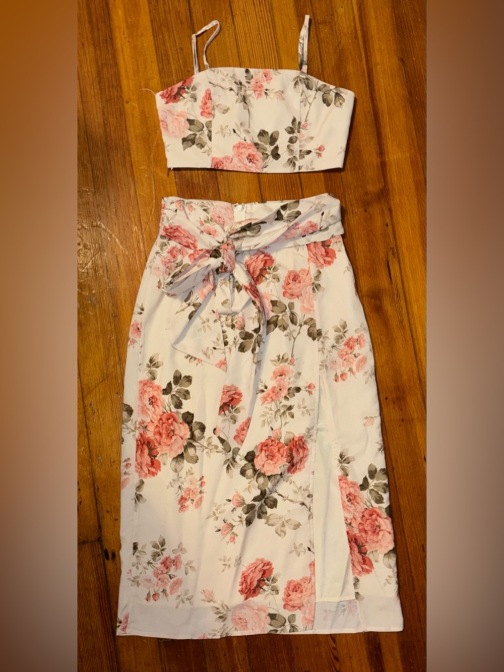 Floral Cream Skirt & Crop Top Set